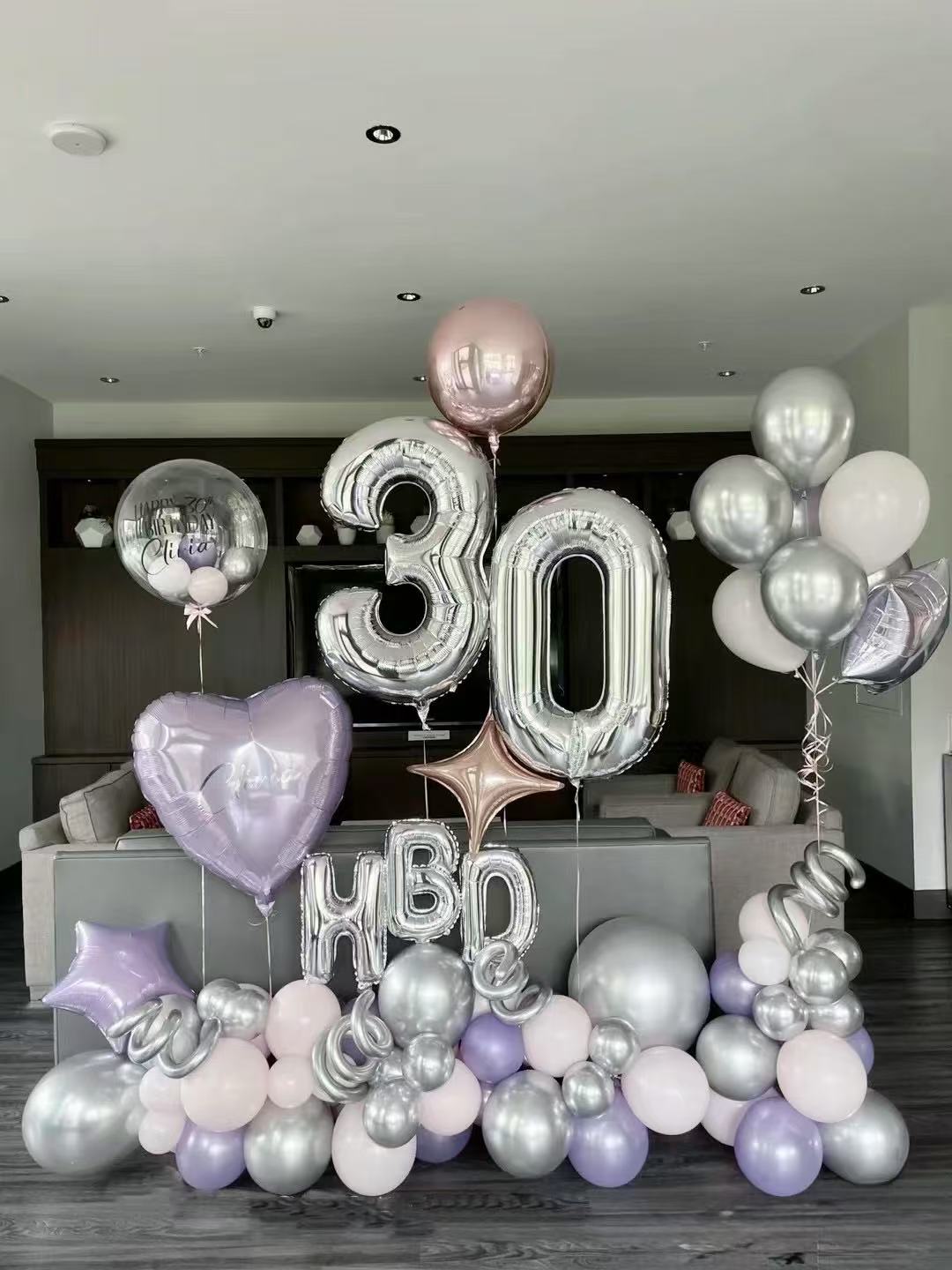 Luxury Silver & Gold 30th Birthday Balloon Arrangement