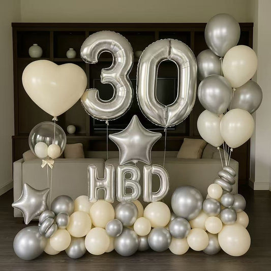 Luxury Silver & Gold 30th Birthday Balloon Arrangement