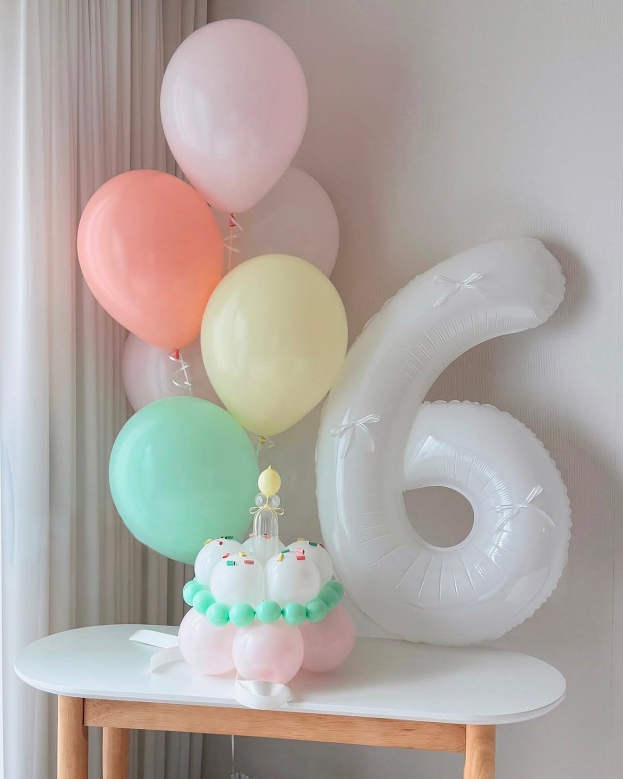 Pastel Birthday Balloon Set with Number Balloon & Balloon Cake