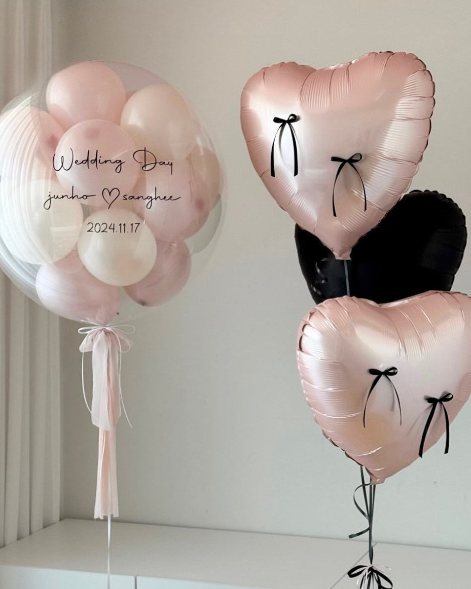 Blush Heart Balloon Set with Custom Bubble Balloon – Wedding & Anniversary Balloon Arrangement