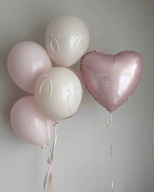 Blush & Cream Birthday Balloon Set with Personalized Heart Balloon