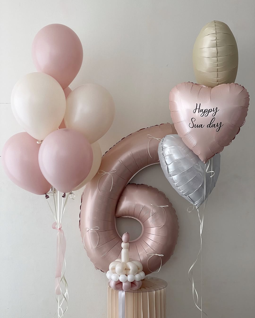 Rose Gold Birthday Balloon Set with Number Balloon, Heart Balloons & Balloon Cake