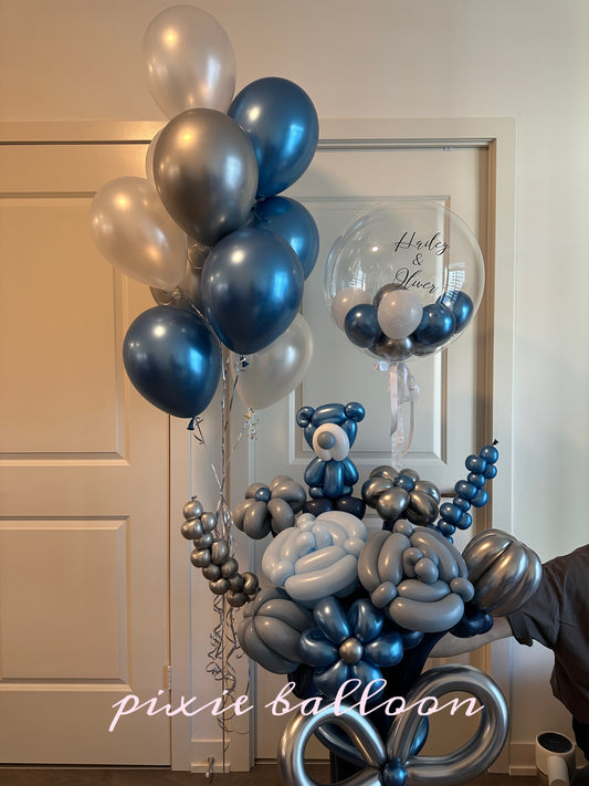 Balloon Set with Custom Bubble Balloon and Teddy Bear Balloon Bouquet