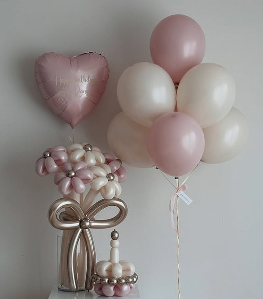 Birthday Balloon Set with Heart Balloon, Flower Bouquet & Balloon Cake