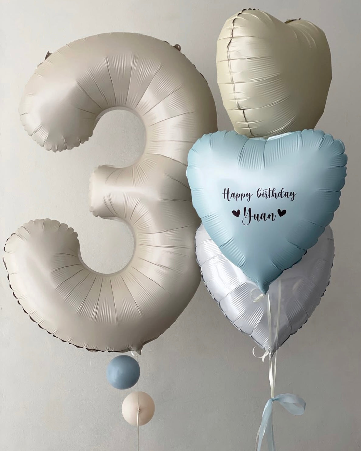 3rd Birthday Balloon Set with Number Balloon and Custom Heart Foil