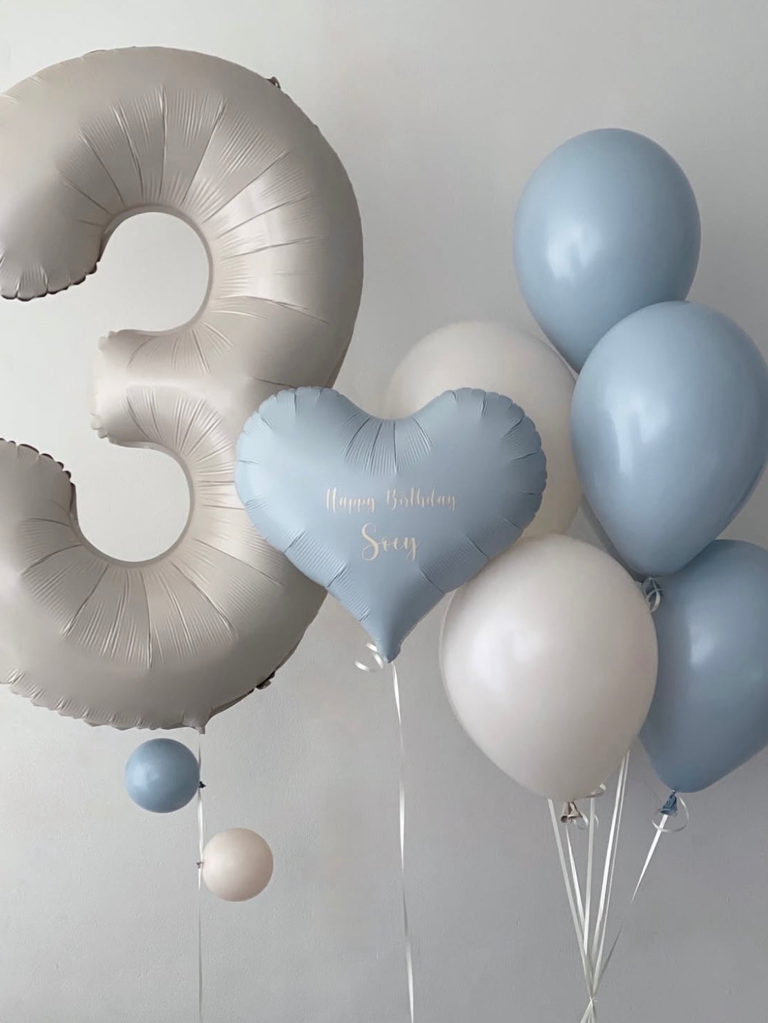 3rd Birthday Balloon Set with Number Balloon and Custom Heart Foil