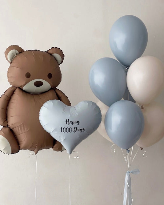 Teddy Bear Balloon Set with Heart Foil & Blue Balloon Bunch