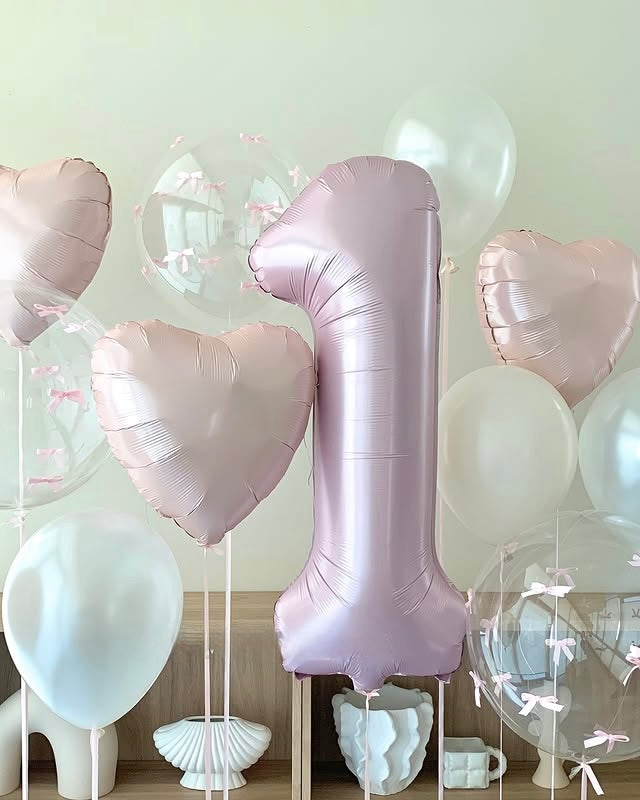 Pink Ribbon Bubble & Heart Balloon Set – Number Birthday Decor